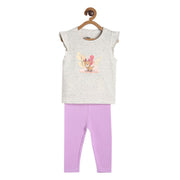 Baby Girls Printed Top and Leggings Set, Grey and Purple
