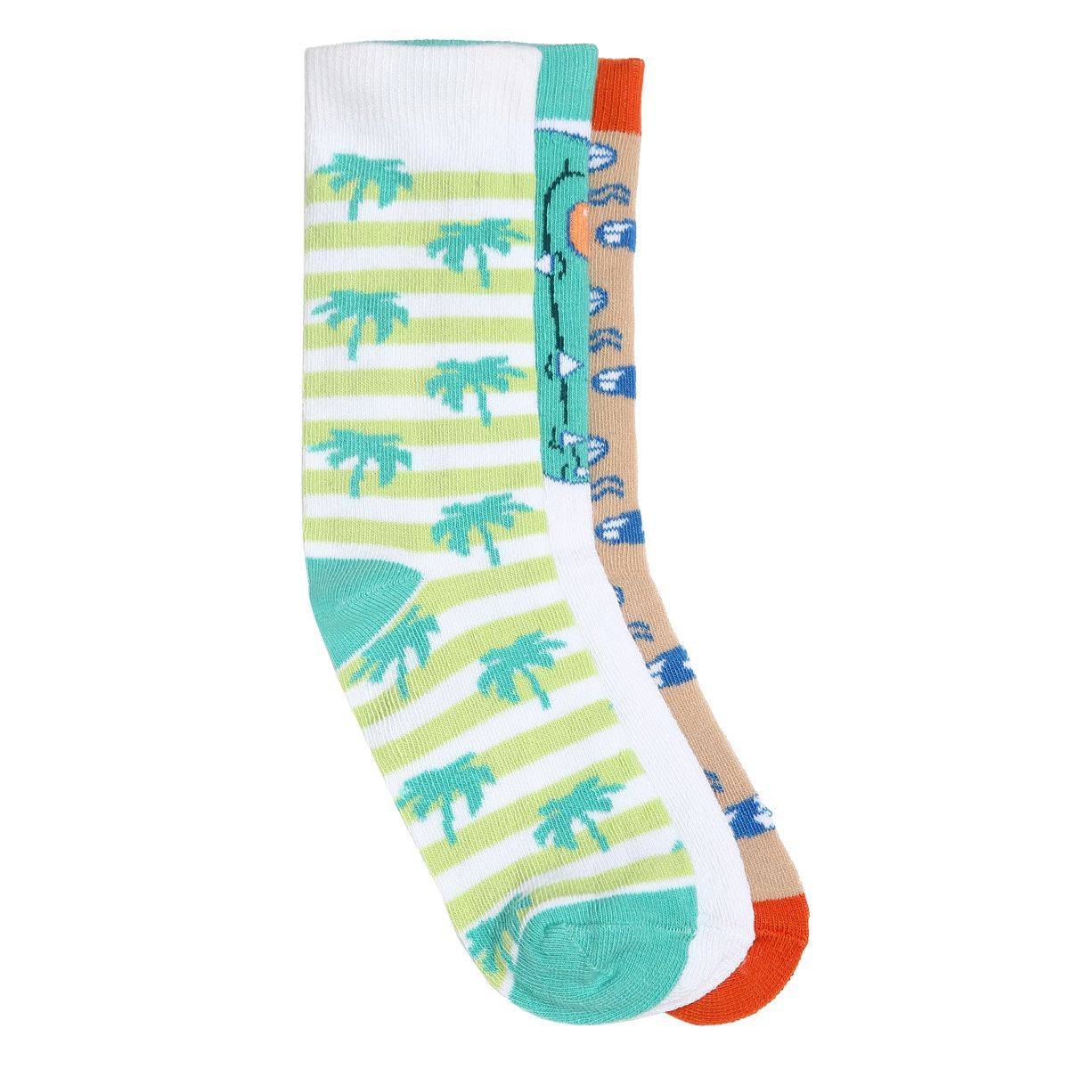 Baby Boys White Green and Beige Cotton Blend Printed Socks Pack of 3 Comfortable Everyday Wear