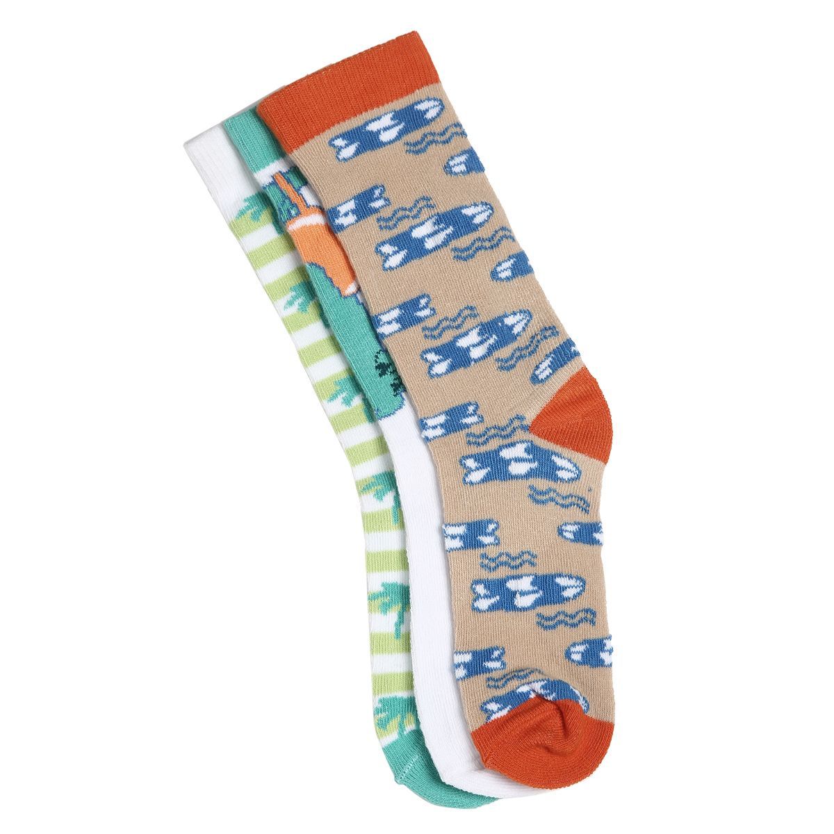 Baby Boys White Green and Beige Cotton Blend Printed Socks Pack of 3 Comfortable Everyday Wear