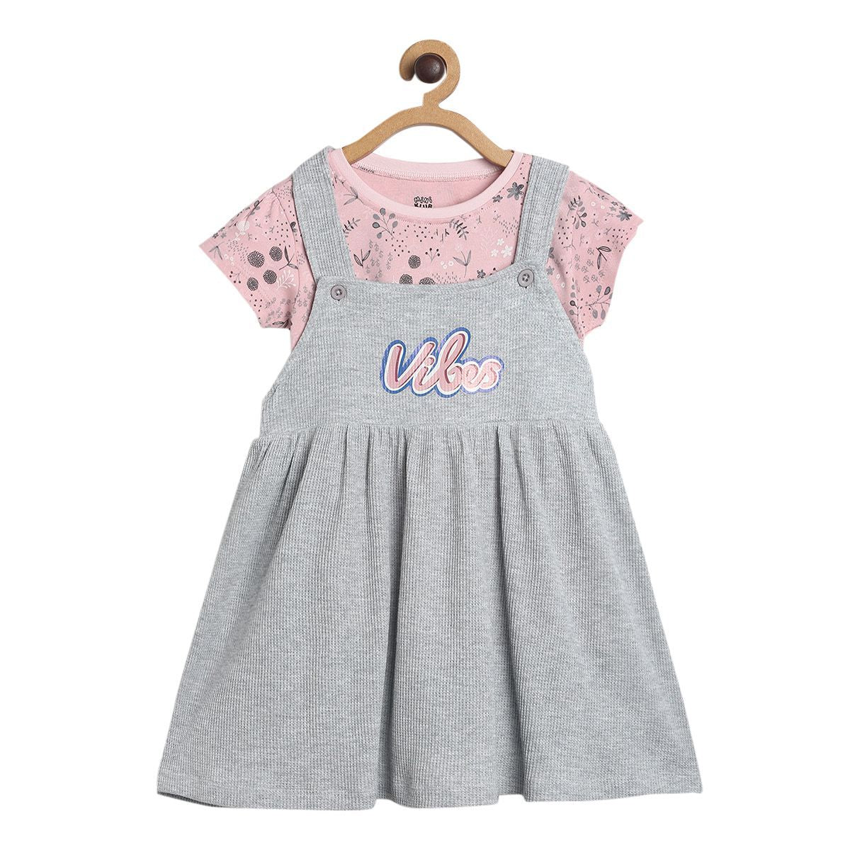 Girls Grey Pack Of 2 Pinny Set