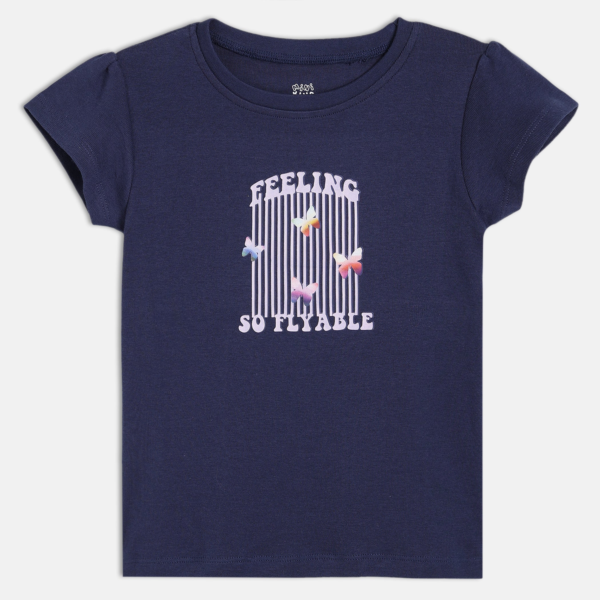 Baby Girls Printed Top and Striped Leggings Set , Navy Blue and Light Blue