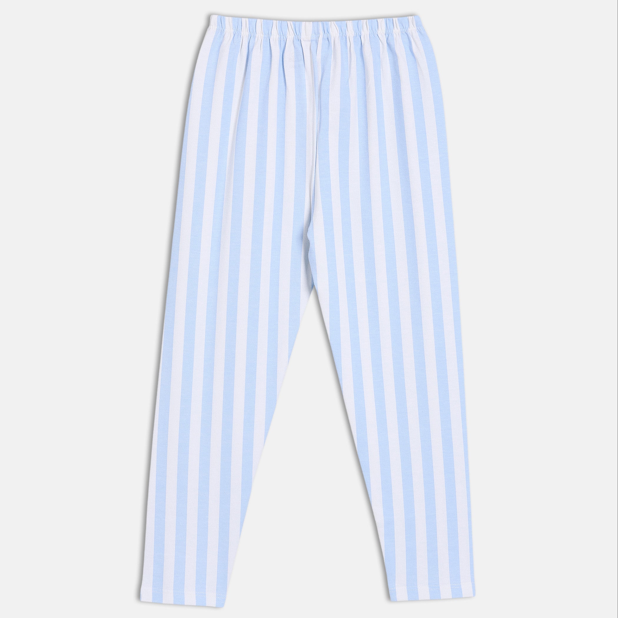 Baby Girls Printed Top and Striped Leggings Set , Navy Blue and Light Blue