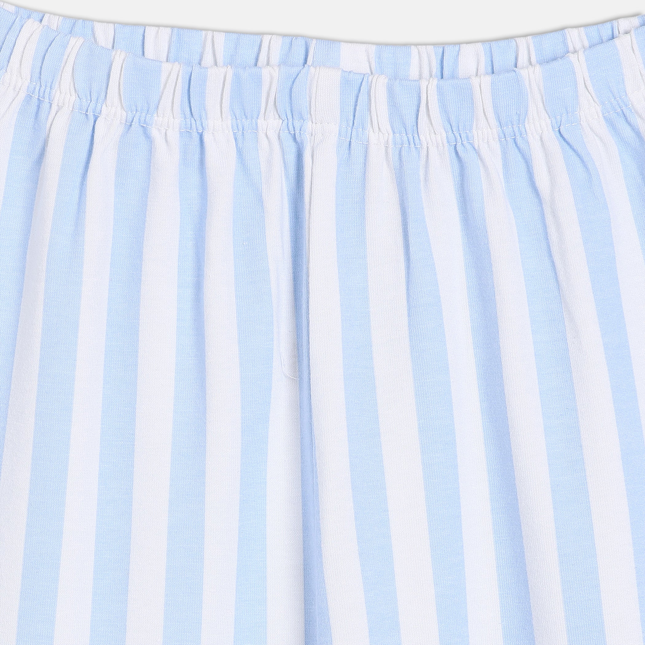 Baby Girls Printed Top and Striped Leggings Set , Navy Blue and Light Blue