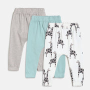 Baby Boys Grey, Mint Green and White Cotton Printed Joggers Pack of 3 Regular Fit Casual Bottom Wear