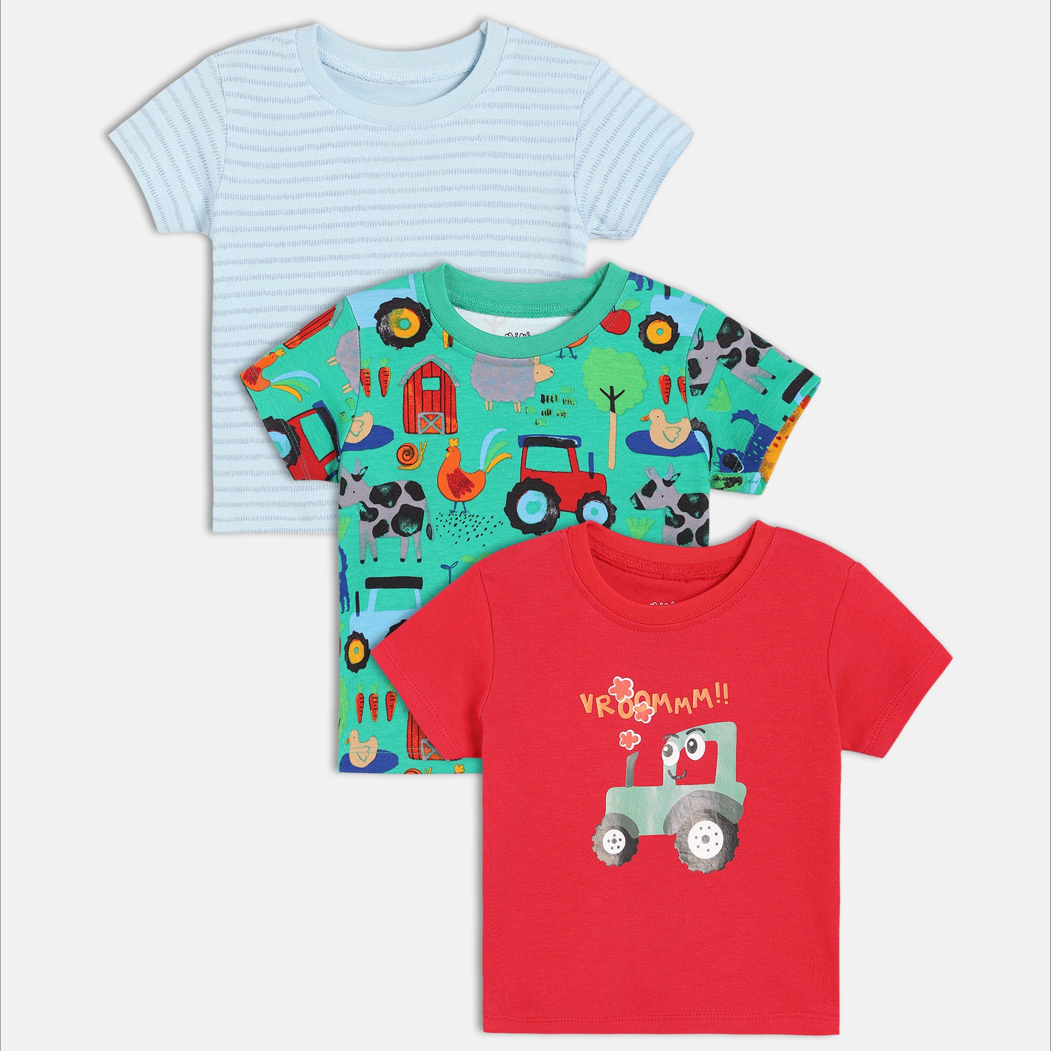 Baby Boys Printed Short Sleeve T-Shirts Pack of three, Red, Green and Light Blue