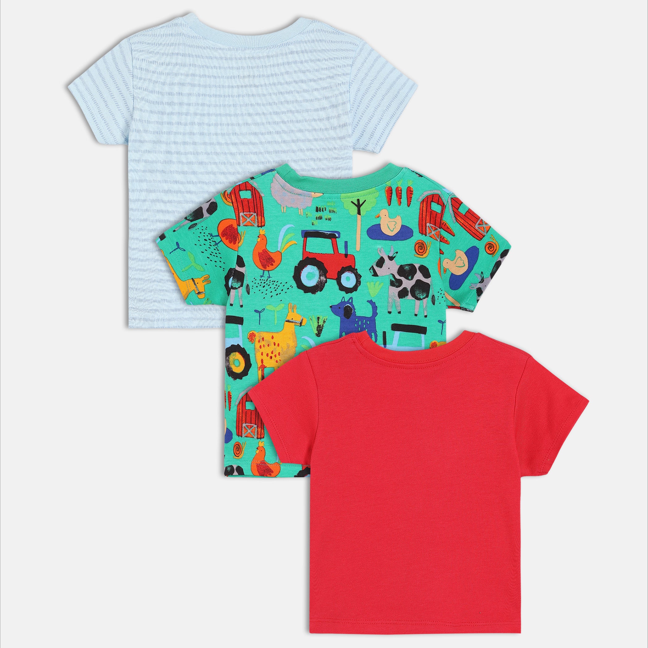 Baby Boys Printed Short Sleeve T-Shirts Pack of three, Red, Green and Light Blue