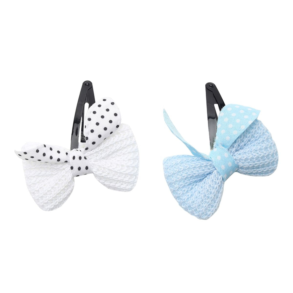 Baby Girls White and Light Blue Polka Dot Bow Hair Clips Pack of 2 Hair Accessories