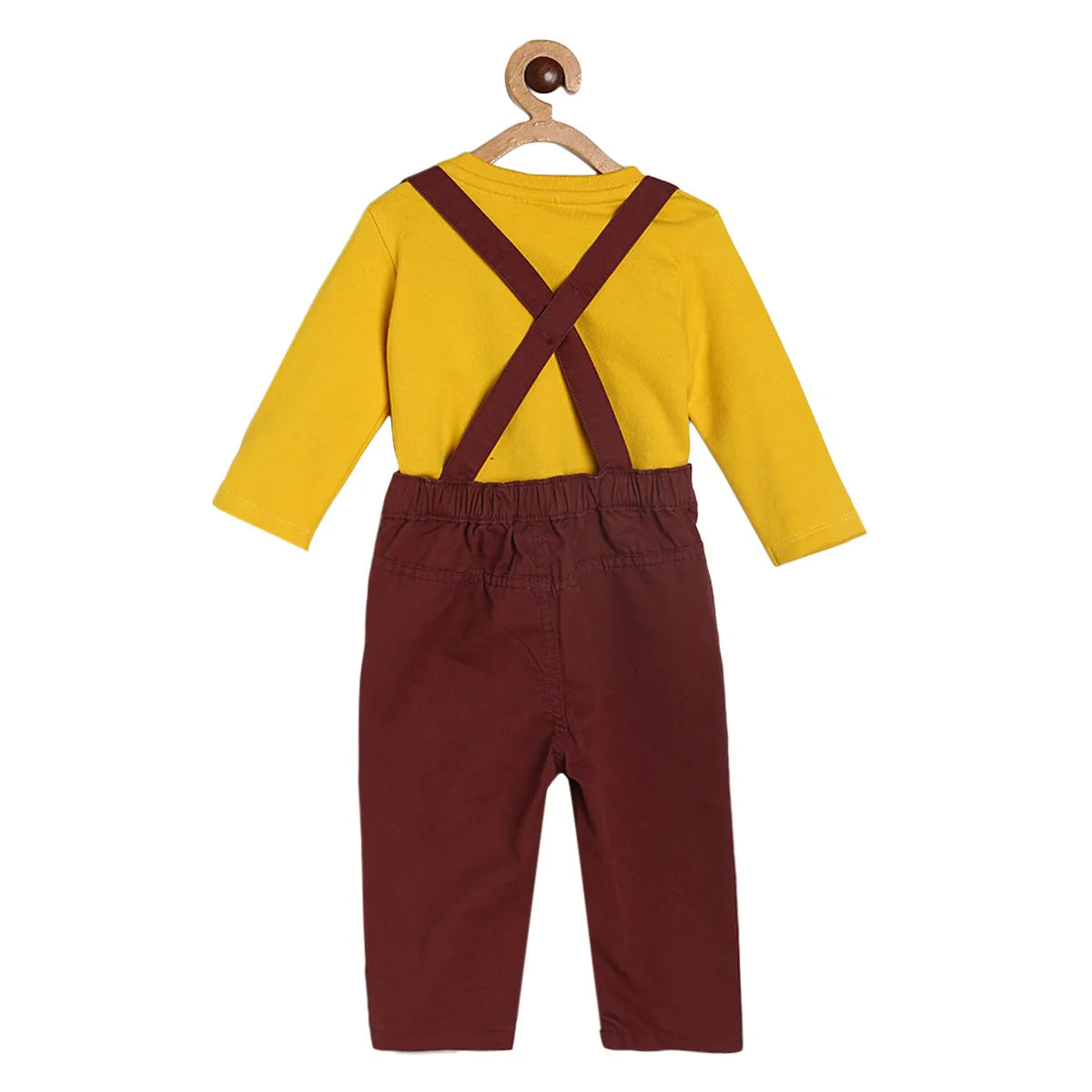 Baby Boys Graphic Print T-Shirt with Suspender Pants Set, Mustard and Maroon