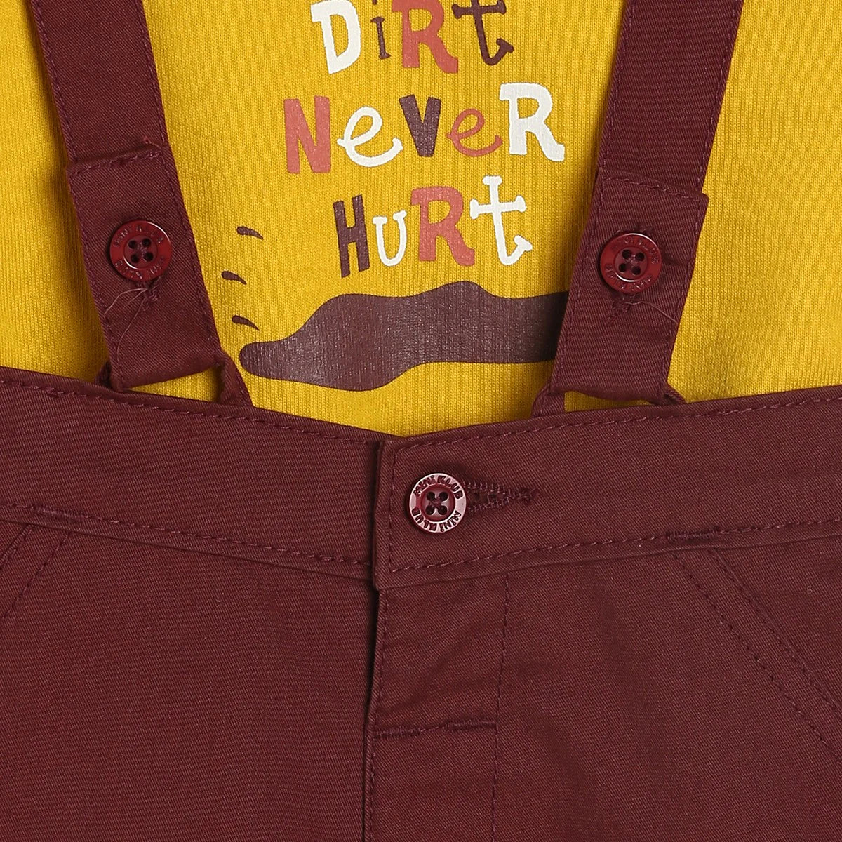 Baby Boys Graphic Print T-Shirt with Suspender Pants Set, Mustard and Maroon