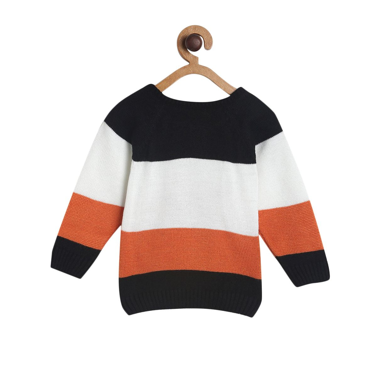 Baby Boys Black, White and Orange Knitted Striped Sweater Regular Fit Winter Wear Sweater