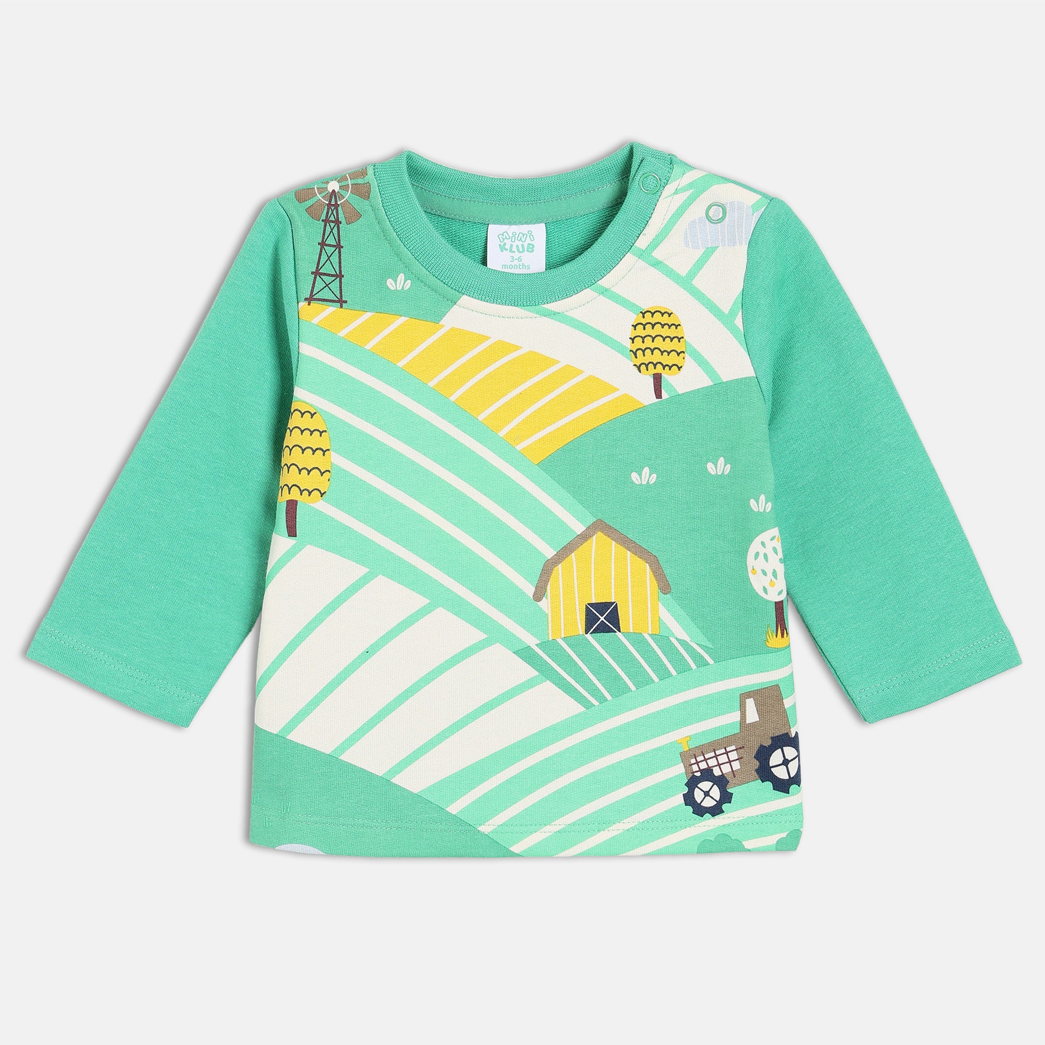 Baby Boys Scenic Farm Print T-Shirt, Mint Green