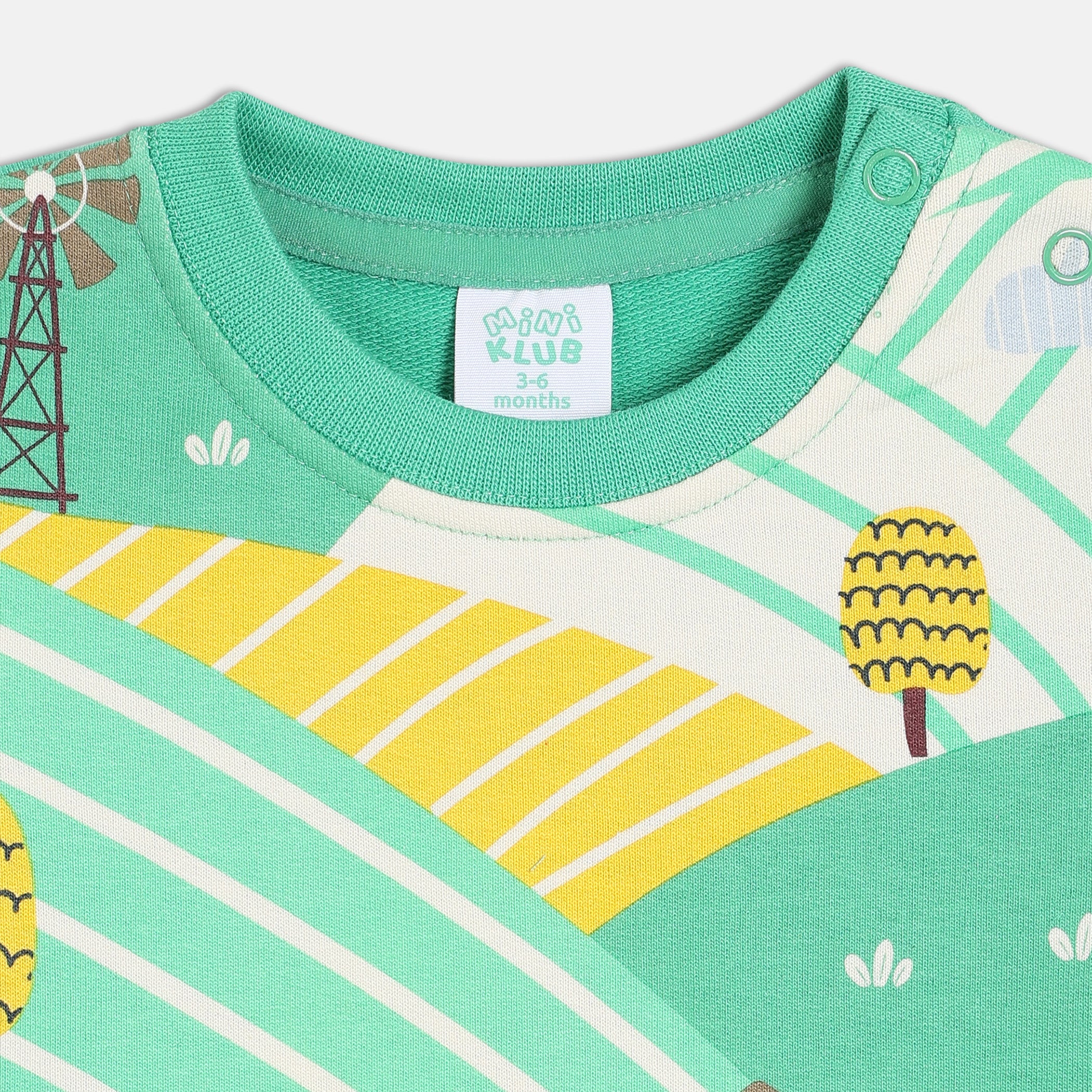 Baby Boys Scenic Farm Print T-Shirt, Mint Green