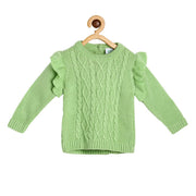 Girls Light Green Cable Knit Acrylic Winter Sweater