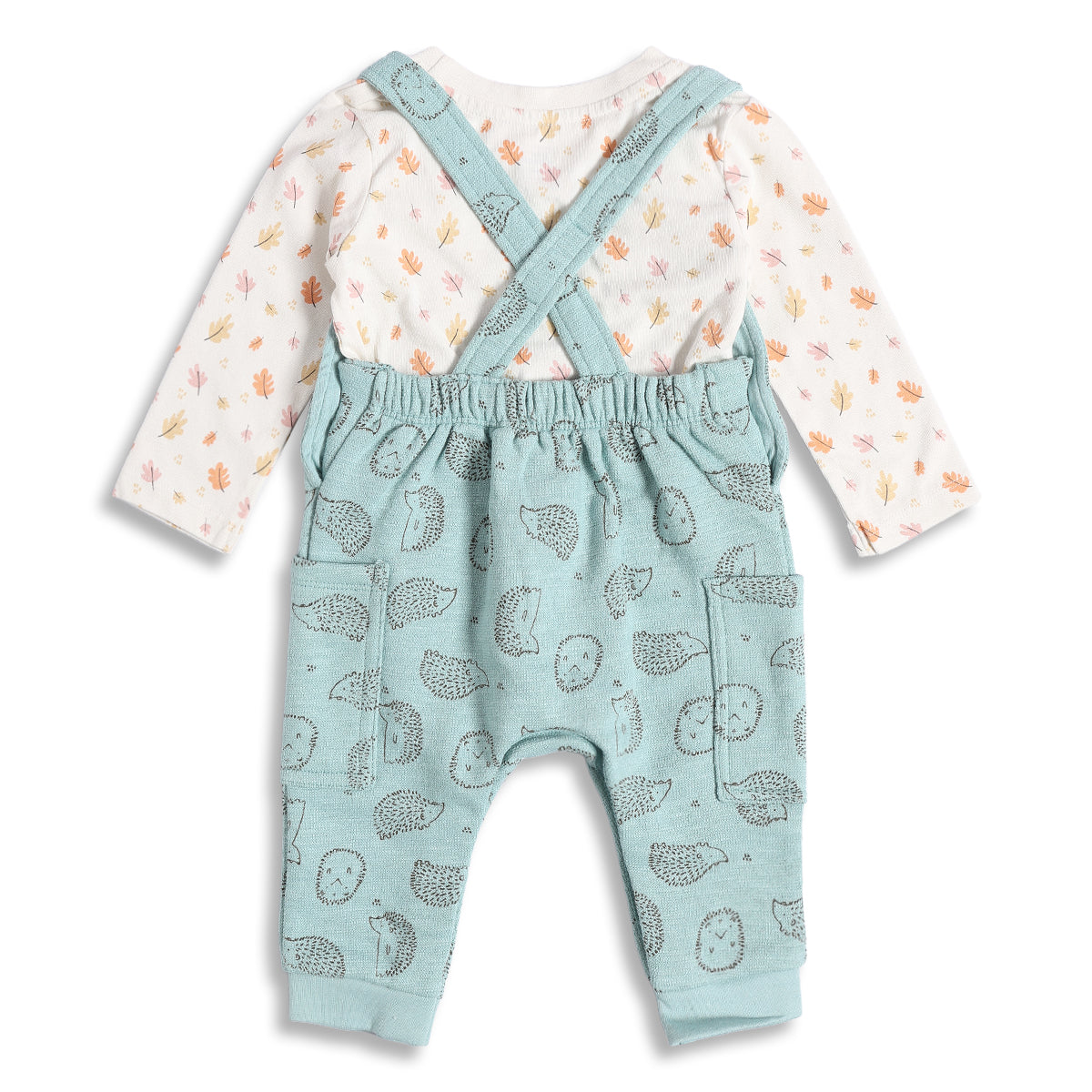 Baby Boys Mint Green and White Cotton Printed Dungaree Set Regular Fit Casual Wear