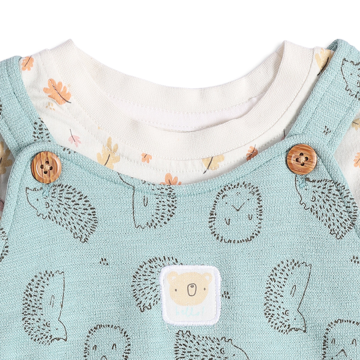 Baby Boys Mint Green and White Cotton Printed Dungaree Set Regular Fit Casual Wear
