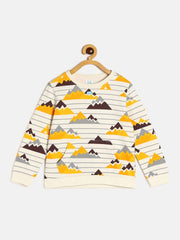 Boys Cream, Yellow, Brown and Grey Cotton Mountain Printed Sweatshirt Regular Fit Casual Wear