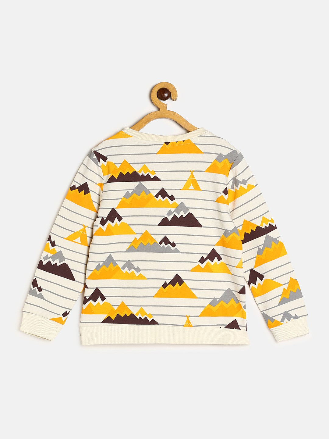 Boys Cream, Yellow, Brown and Grey Cotton Mountain Printed Sweatshirt Regular Fit Casual Wear
