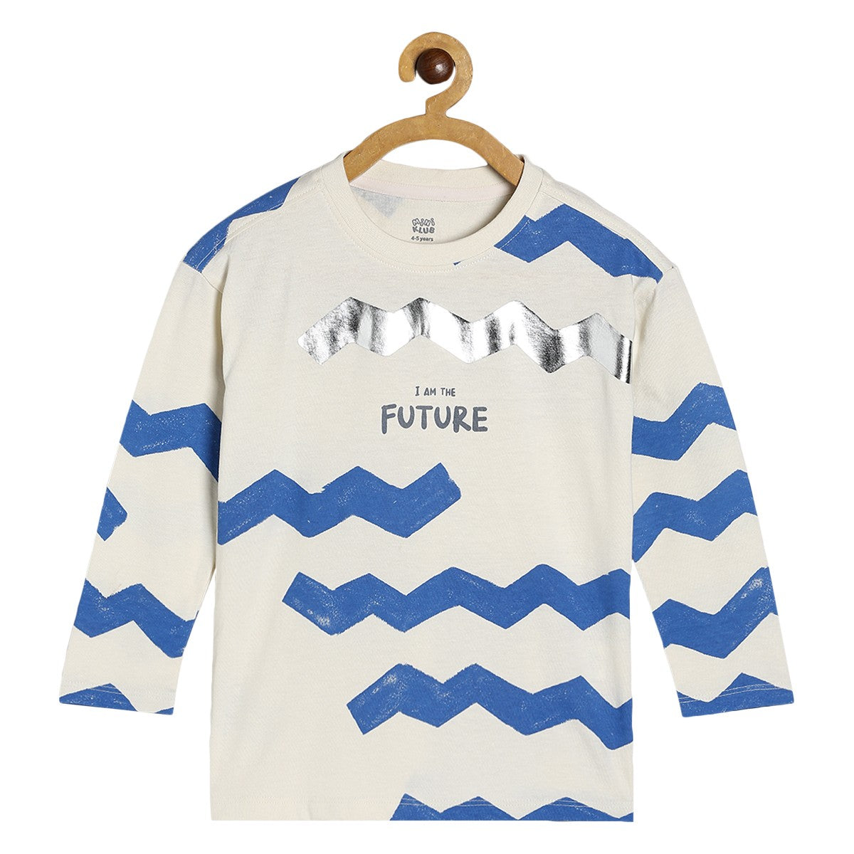 Baby Boys Blue Zig Zag Printed Cotton T-Shirt Full Sleeve Regular Fit Casual Wear Tee