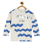 Baby Boys Blue Zig Zag Printed Cotton T-Shirt Full Sleeve Regular Fit Casual Wear Tee