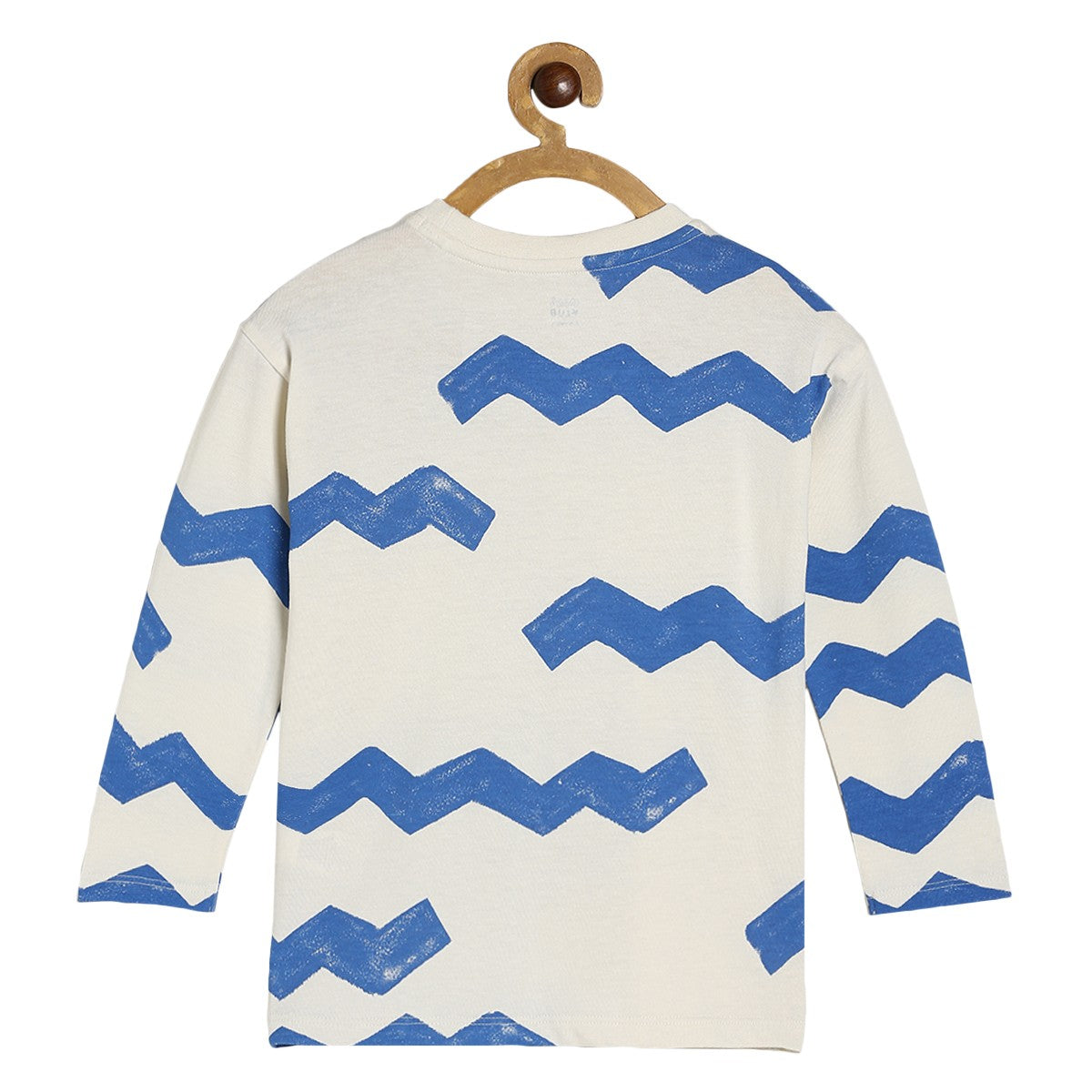 Baby Boys Blue Zig Zag Printed Cotton T-Shirt Full Sleeve Regular Fit Casual Wear Tee