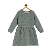 Baby Girls Green Quilted Printed Dress Full Sleeve Regular Fit Winter Wear