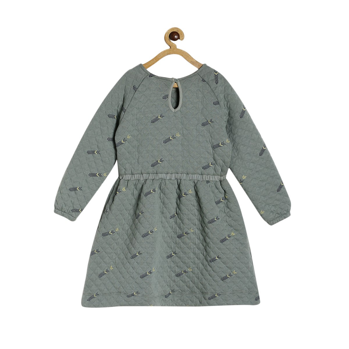 Baby Girls Green Quilted Printed Dress Full Sleeve Regular Fit Winter Wear