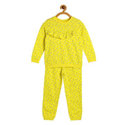 Baby Girls Yellow Cotton Floral Printed Top and Jogger Pants Set Regular Fit Casual Wear