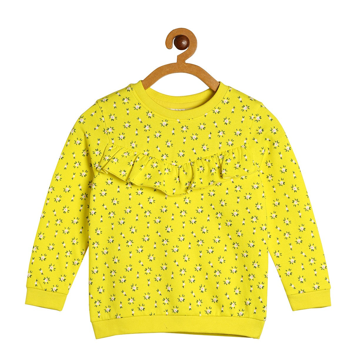 Baby Girls Yellow Cotton Floral Printed Top and Jogger Pants Set Regular Fit Casual Wear
