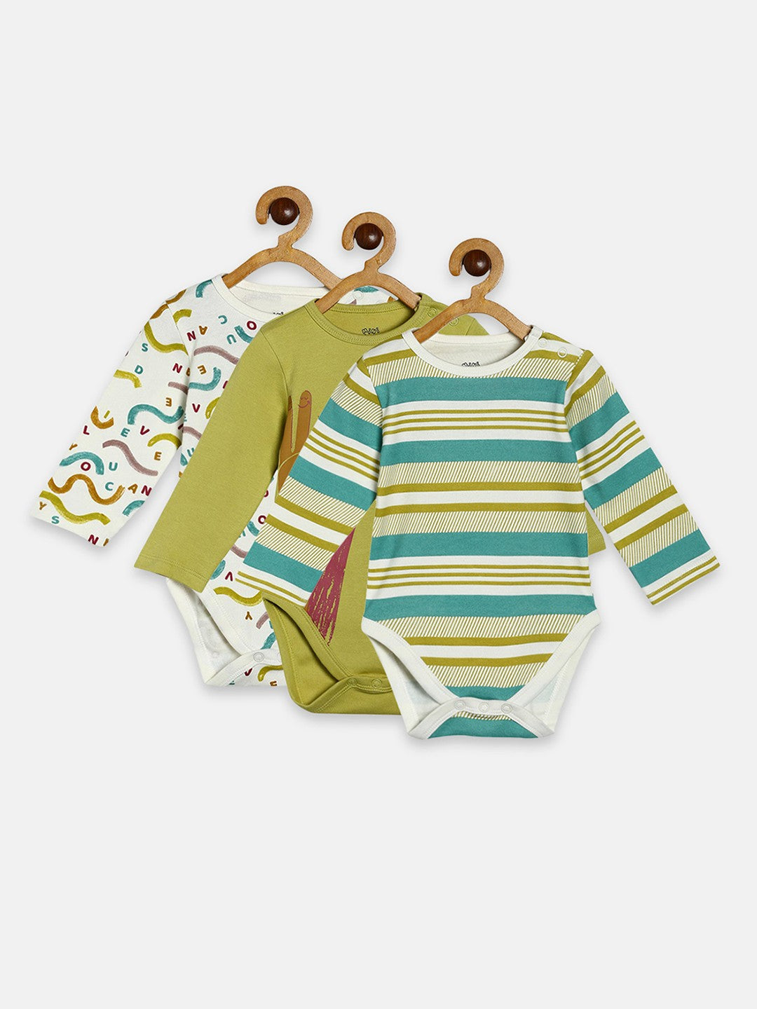 Boys Pack Of 3 Body Suit - Green/ Marshmallow