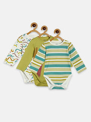 Boys Pack Of 3 Body Suit - Green/ Marshmallow