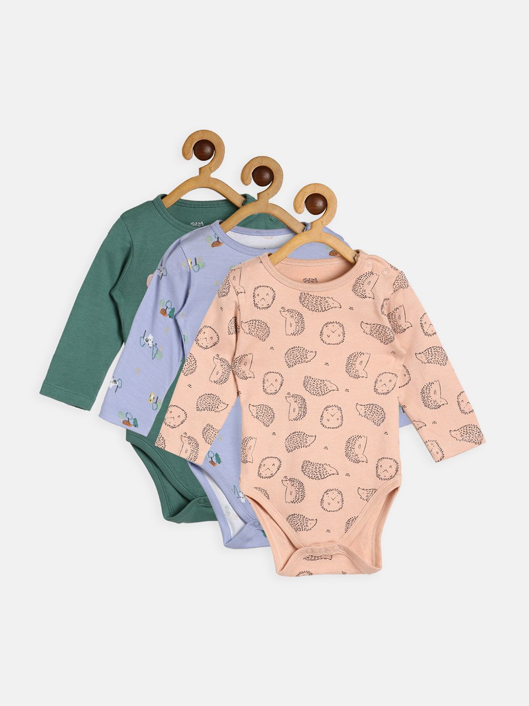 Boys Pack Of 3 Body Suit - Blue/ Peach/ Green