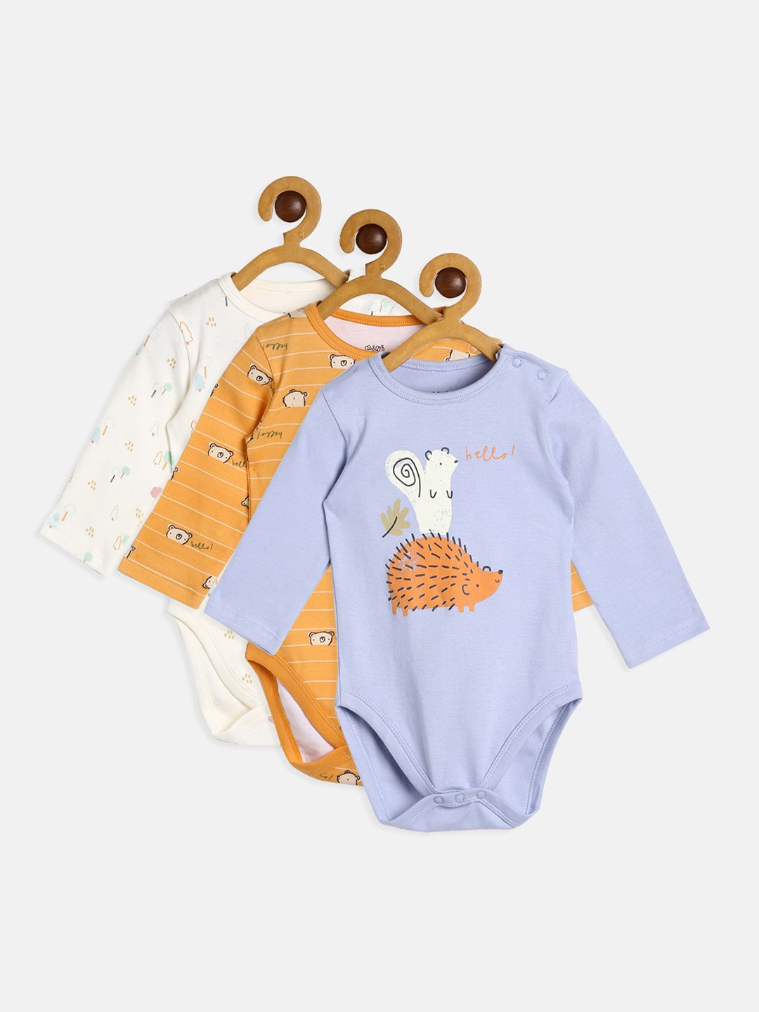 Boys Pack Of 3 Body Suit - Blue/ Orange/ Marshmallow