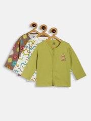 Boys Pack Of 3 Front Open Vest - Brown/ Green/ Marshmallow