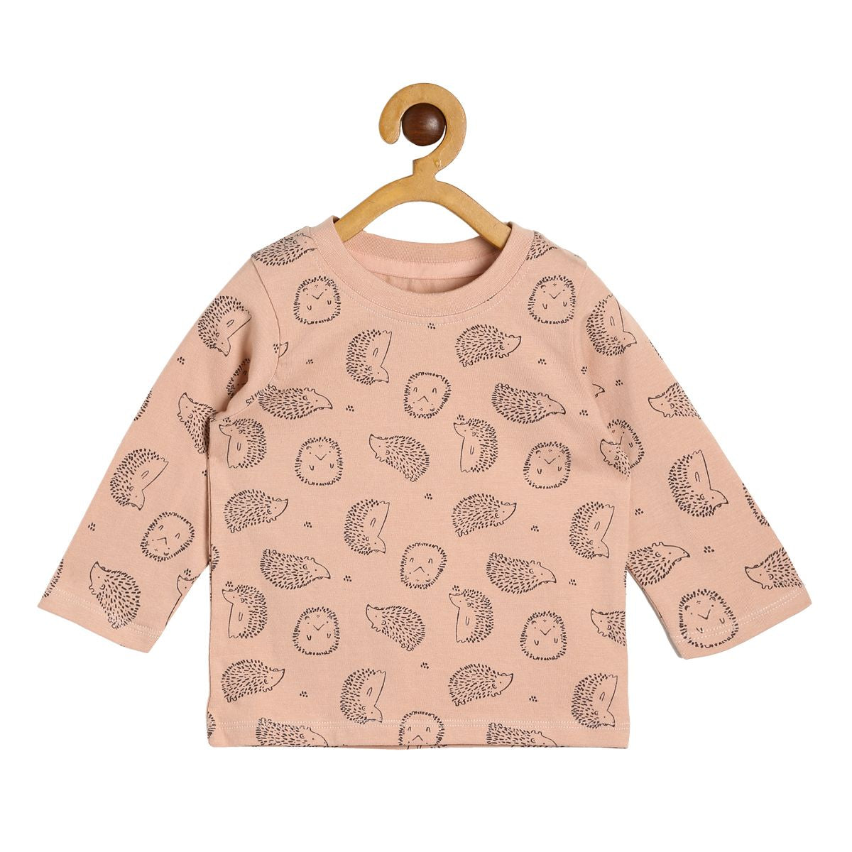 Baby Boys Peach Cotton Animal Printed T-Shirt Regular Fit Casual Wear Tee