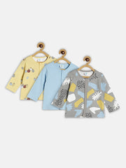 Boys Pack Of 3 Front Open Vest - Blue/ Grey/ Mustard
