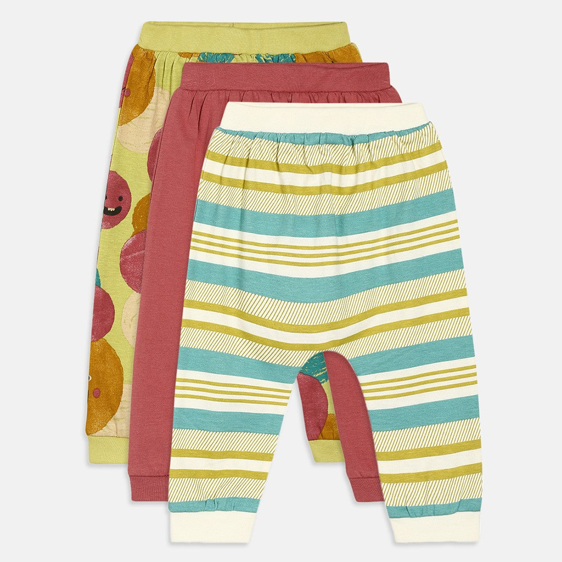 Boys Pack Of 3 Knit Bottom - Green/ Maroon