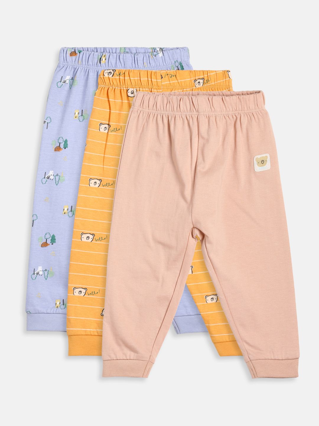 Boys Pack Of 3 Knit Bottom - Blue/ Peach/ Orange