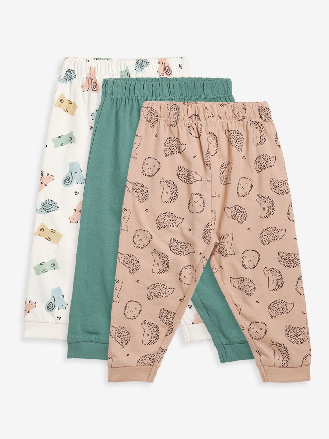 Boys Pack Of 3 Knit Bottom - Peach/Marshmallow/Green