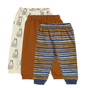 Baby Boys White, Brown and Blue Cotton Printed Joggers Pack of 3 Regular Fit Lounge Pants