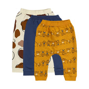 Baby Boys White, Blue and Mustard Cotton Printed Joggers Pack of 3 Regular Fit Lounge Pants