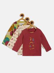 Baby Boys Red, Cream and Green Cotton Printed T-Shirt Pack of 3 Regular Fit Casual Wear Tees
