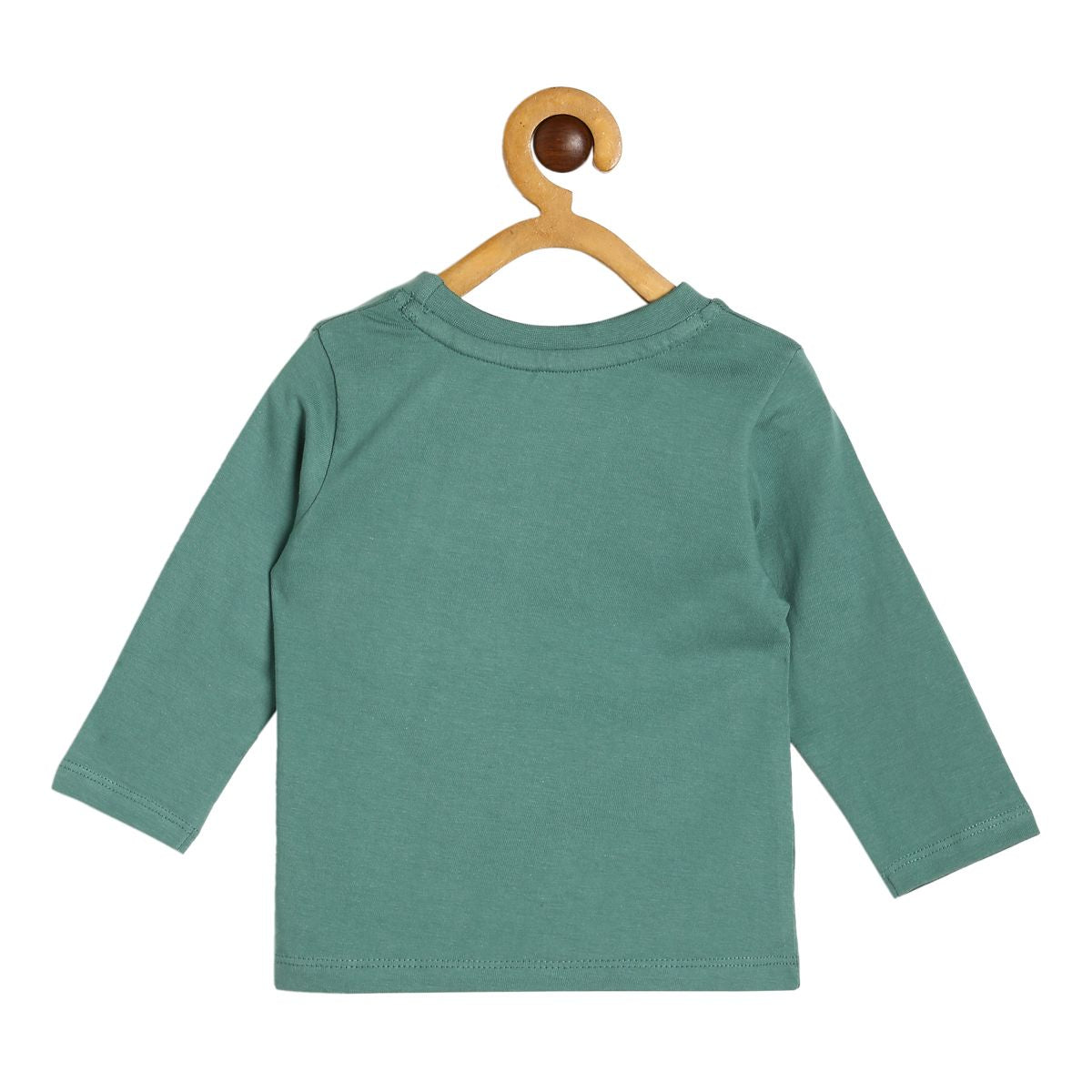 Baby Boys Bear Printed Green Cotton T-Shirt Regular Fit Full Sleeve Tee