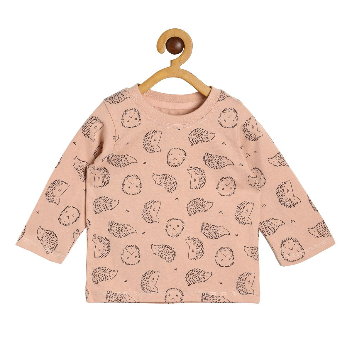 Baby Boys Bear Printed Green Cotton T-Shirt Regular Fit Full Sleeve Tee