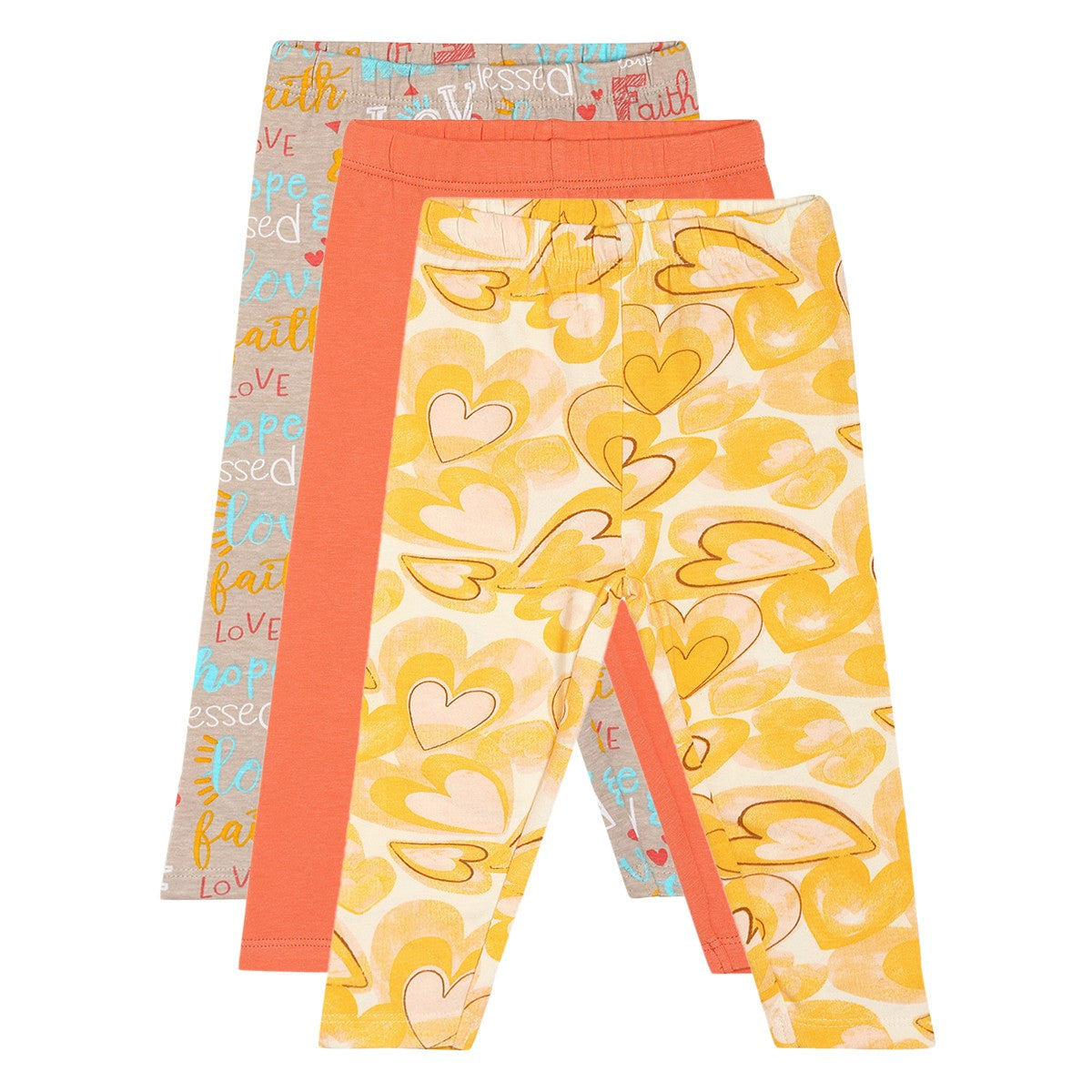 Baby Girls Peach Yellow & Grey Cotton Printed Leggings Pack of 3 Regular Fit Casual Wear Bottoms