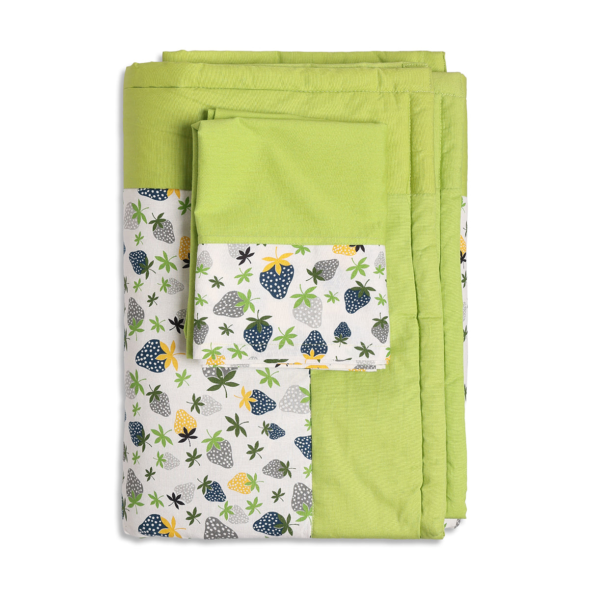 Baby Unisex Green and White Cotton Printed Baby Blanket and Napkin Set Casual Baby Essentials