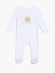 Baby Girls Lovely Little Sister Print Front Open Sleepsuit, White and Pink
