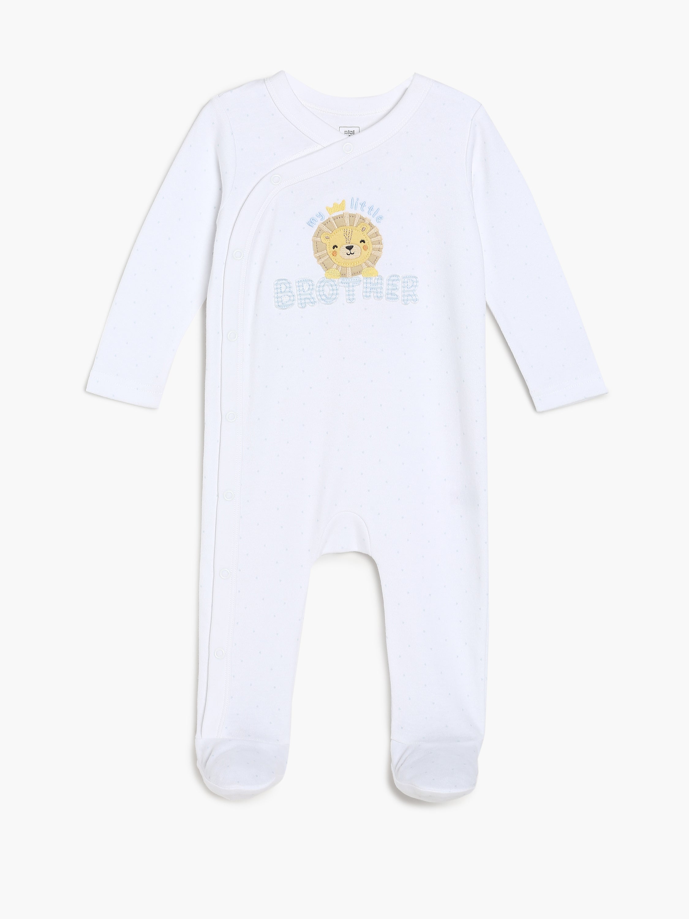 Baby Girls Lovely Little Sister Print Front Open Sleepsuit, White and Pink