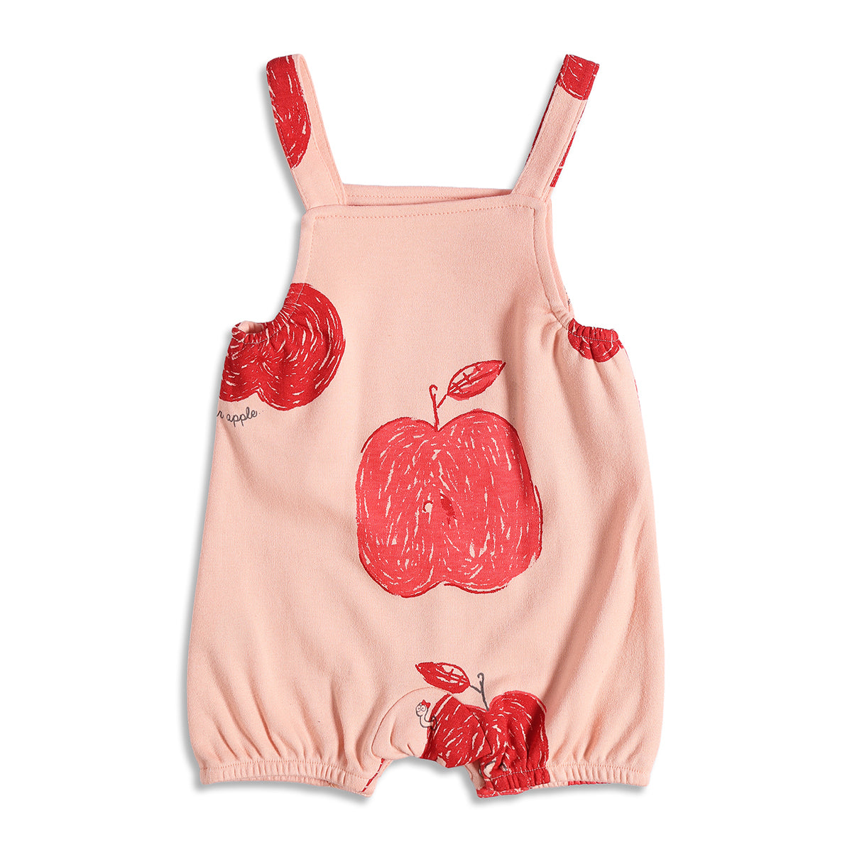Baby Girls Peach and Red Apple Printed Cotton Dungaree Set Regular Fit Casual Wear