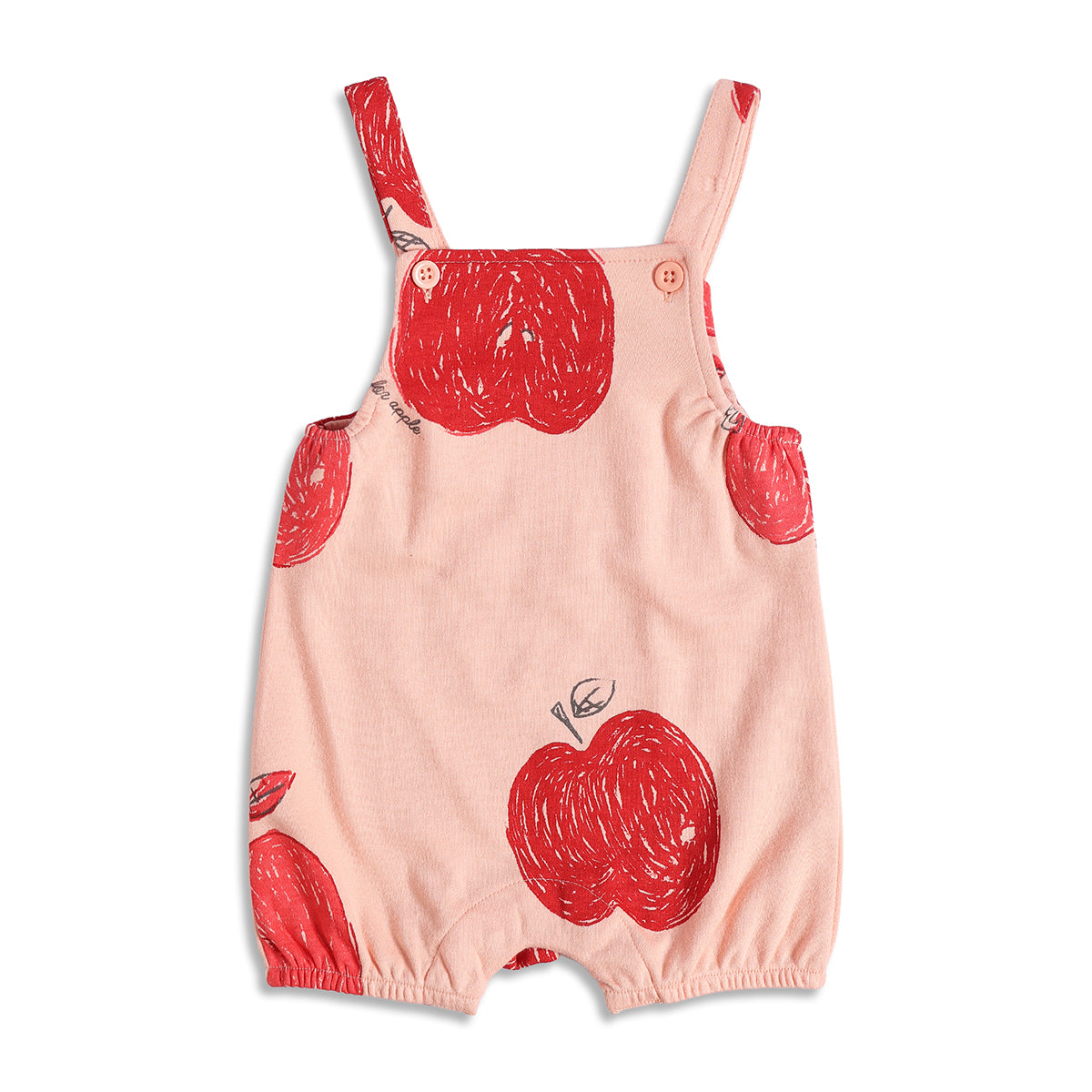 Baby Girls Peach and Red Apple Printed Cotton Dungaree Set Regular Fit Casual Wear