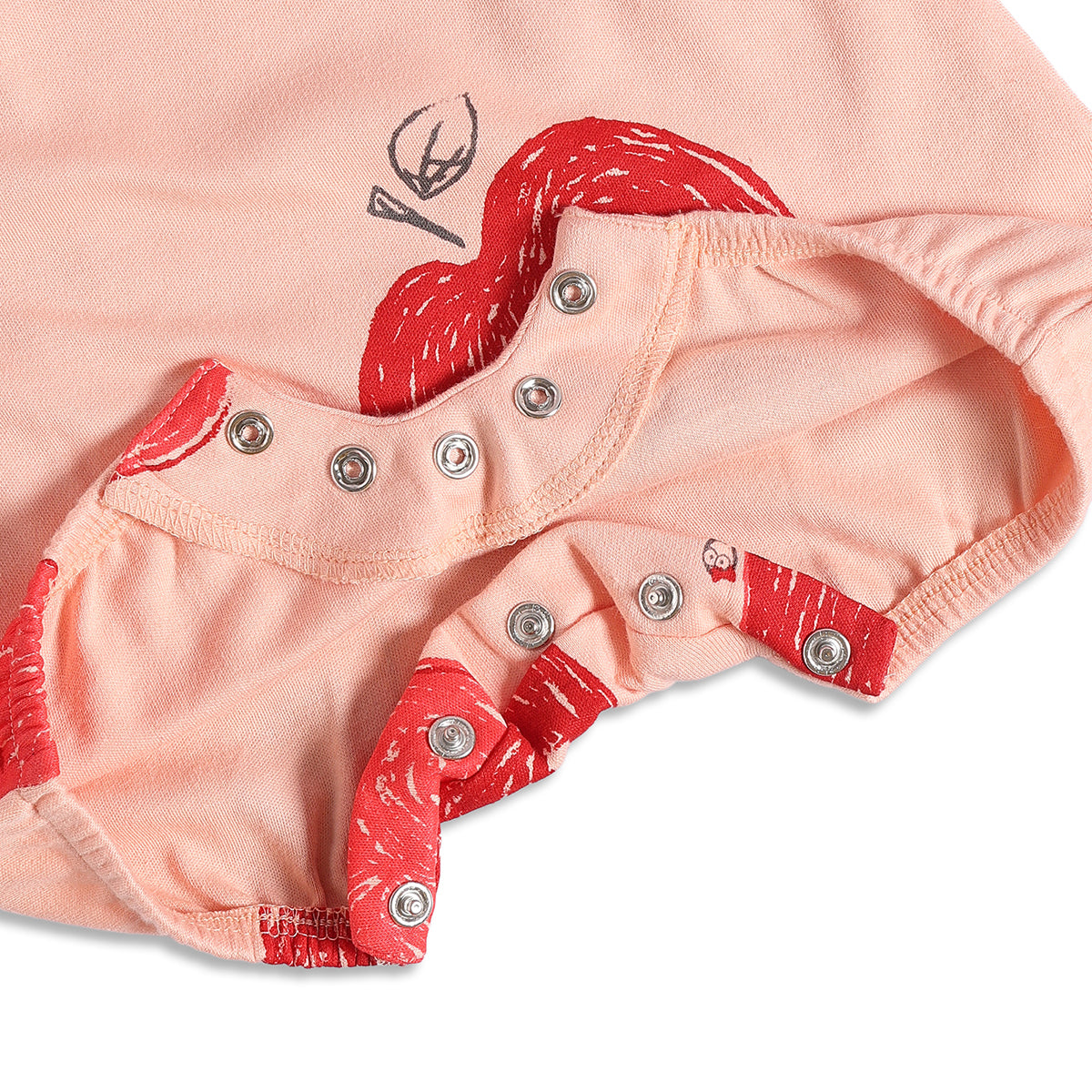 Baby Girls Peach and Red Apple Printed Cotton Dungaree Set Regular Fit Casual Wear